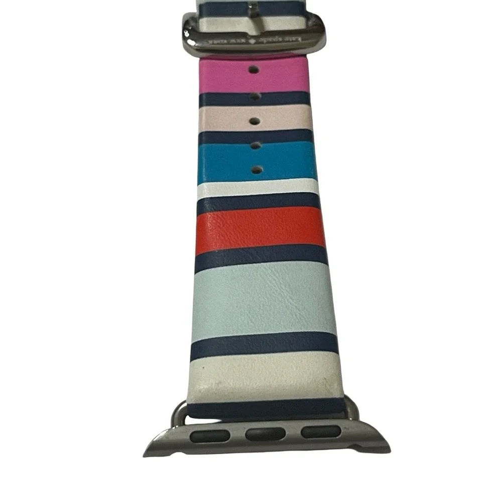 NEW Kate Spade Apple Watch Band 38/40mm Multi Color Stripe Leather Silver Buckle